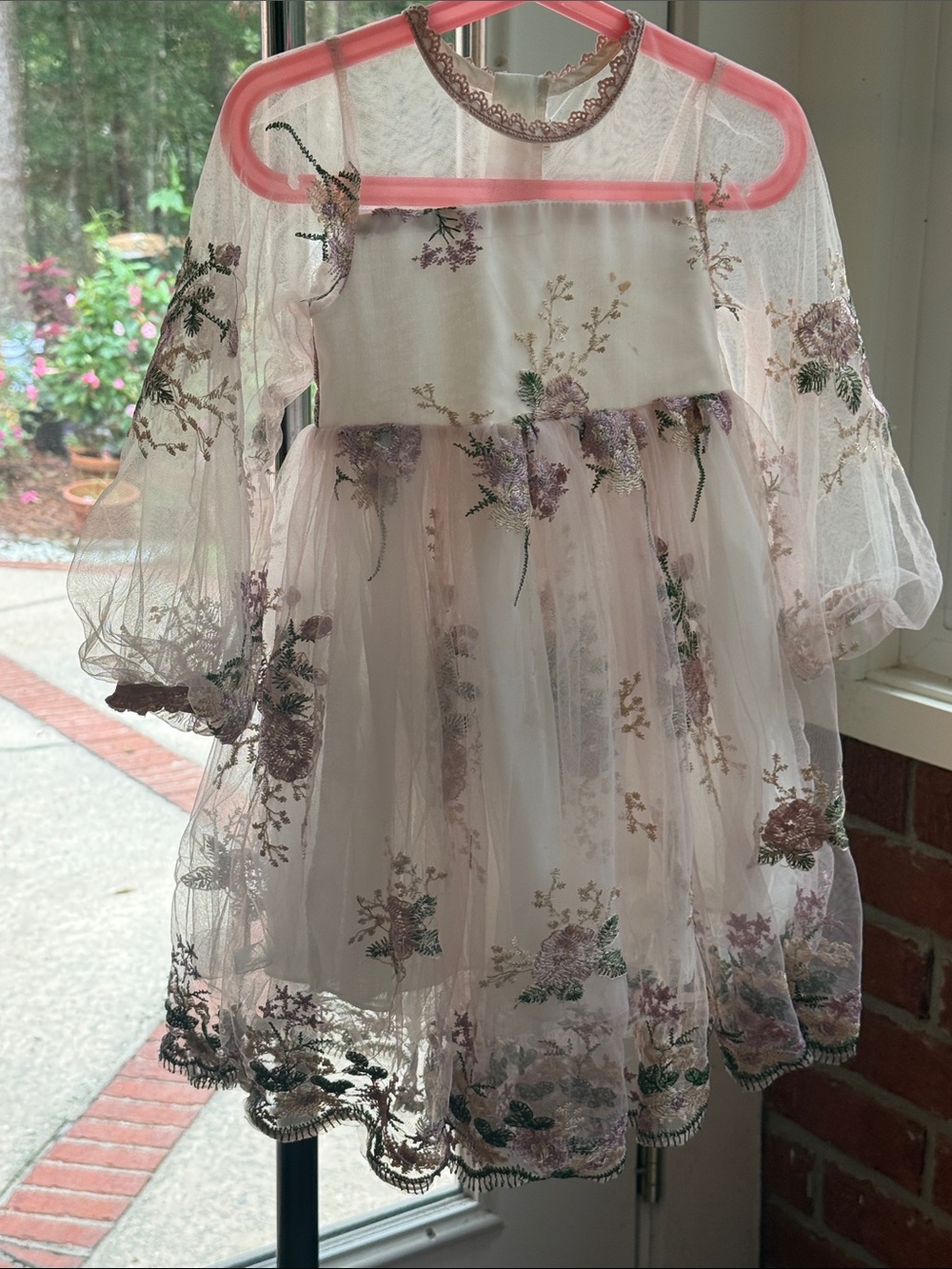 Girls Pink Embroidered Floral Tulle Formal Dress